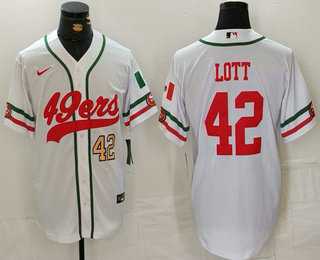 Men%27s San Francisco 49ers #42 Ronnie Lott Number White Mexico Cool Base Stitched Baseball Jersey